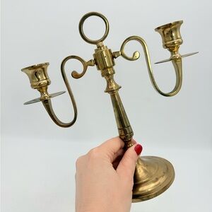 Vintage Solid Brass Two Arm Candelabra | Baluster Shaft | Ring Handle